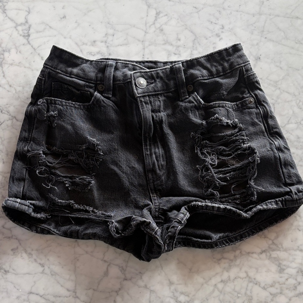 Distressed Black American Eagle Denim Shorts